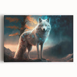 Stretched canvas wall art showcasing a striking wolf design in vibrant colors, perfect for animal lovers and nature enthusiasts, adding a bold statement to any space.