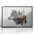 Framed acrylic wall art featuring a striking wolf design, showcasing detailed fur textures and a dramatic black frame, perfect for animal lovers and home decor enthusiasts.