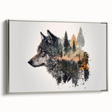 Framed wall art featuring a striking silver side view of a wolf design from the Animals A Wild Life collection, showcasing intricate details and textures. Ideal for nature enthusiasts and modern decor.