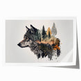 Artistic rolled print showcasing a striking wolf design, featuring detailed fur textures and vibrant colors, perfect for wildlife-themed decor and nature lovers.
