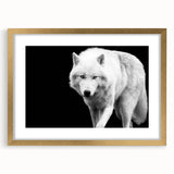 Framed wall art showcasing a majestic wolf design with a gold mat and frame, perfect for wildlife enthusiasts and nature-inspired decor. Ideal for home or office.
