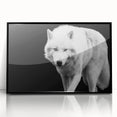 Framed wall art featuring a striking wolf design, showcasing detailed fur textures and vibrant colors on a black background, perfect for animal lovers and home decor.