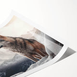 Wolf wall art print showcasing a majestic wolf in a natural setting, highlighting intricate details and vibrant colors, ideal for wildlife enthusiasts and home decor.
