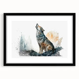 Framed wall art collection featuring a striking wolf design in a black mat, showcasing intricate details and textures that enhance any wildlife-themed decor.