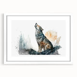 Framed wall art featuring a striking wolf design in a white mat, showcasing detailed textures and colors, perfect for wildlife enthusiasts and home decor.