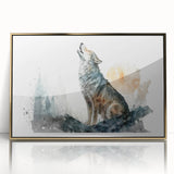 Framed wall art featuring a majestic wolf design with intricate detailing and a gold-accented frame, perfect for enhancing wildlife-themed decor.