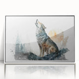 Framed acrylic wall art featuring a striking wolf design in a contemporary style, showcased against a white background, perfect for wildlife enthusiasts.