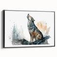 Framed canvas wall art showcasing a striking wolf design with a black border, highlighting intricate details and textures, perfect for animal lovers and home decor.