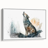 Framed canvas wall art featuring a striking wolf design, showcasing detailed fur textures and vibrant colors, ideal for wildlife enthusiasts and home decor.