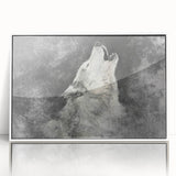 Framed acrylic wall art featuring a striking wolf design from the "Animals of the Wild" collection, showcased in a sleek white frame, ideal for nature enthusiasts.
