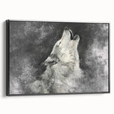 Framed wall art showcasing a striking wolf design on canvas, presented in a sleek black frame, ideal for animal lovers and nature-themed decor.