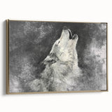 Framed wall art featuring a striking gold-accented wolf design on canvas, showcasing intricate details and textures, perfect for wildlife enthusiasts and modern decor.
