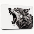 Acrylic wall art featuring a striking wolf design from the 'Animals A Wild Life' collection, showcasing vibrant colors and a sleek side view with pin details, perfect for nature enthusiasts.