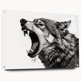 Acrylic wall art featuring a striking wolf design from the 'Animals A Wild Life' collection, showcasing vibrant colors and a sleek side view with pin details, perfect for nature enthusiasts.