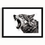 Framed wall art featuring a striking black and white wolf design, showcasing intricate detailing and a modern aesthetic, perfect for animal lovers and home decor enthusiasts.