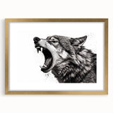 Gold-framed wall art collection showcasing a striking wolf design, featuring intricate details and vibrant colors, perfect for nature enthusiasts and modern decor.