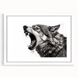 Wolf-themed wall art collection featuring an elegant design in a white frame with a mat, showcasing a striking depiction of wildlife. Ideal for nature lovers.