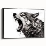 Framed wall art showcasing a striking wolf design, featuring intricate details and a sleek black frame, perfect for wildlife enthusiasts and modern decor.