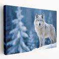 Stretched canvas wall art showcasing a striking wolf design, featuring detailed fur textures and rich colors, adding a bold touch to home decor. Perfect for animal lovers.