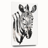Zebra wall art design displayed in a side view, featuring vibrant black and white stripes on acrylic glass, perfect for modern decor in living spaces.