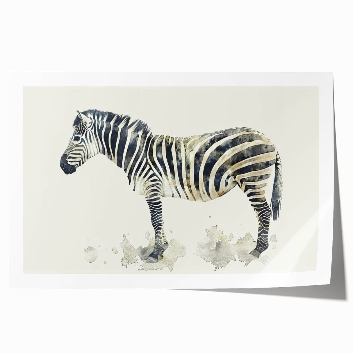 Zebra-themed wall art print showcasing a striking black and white design on high-quality canvas, ideal for nature lovers and home decor enthusiasts. Perfect for adding a touch of wildlife elegance to any space, this artwork is rolled and ready for framing.