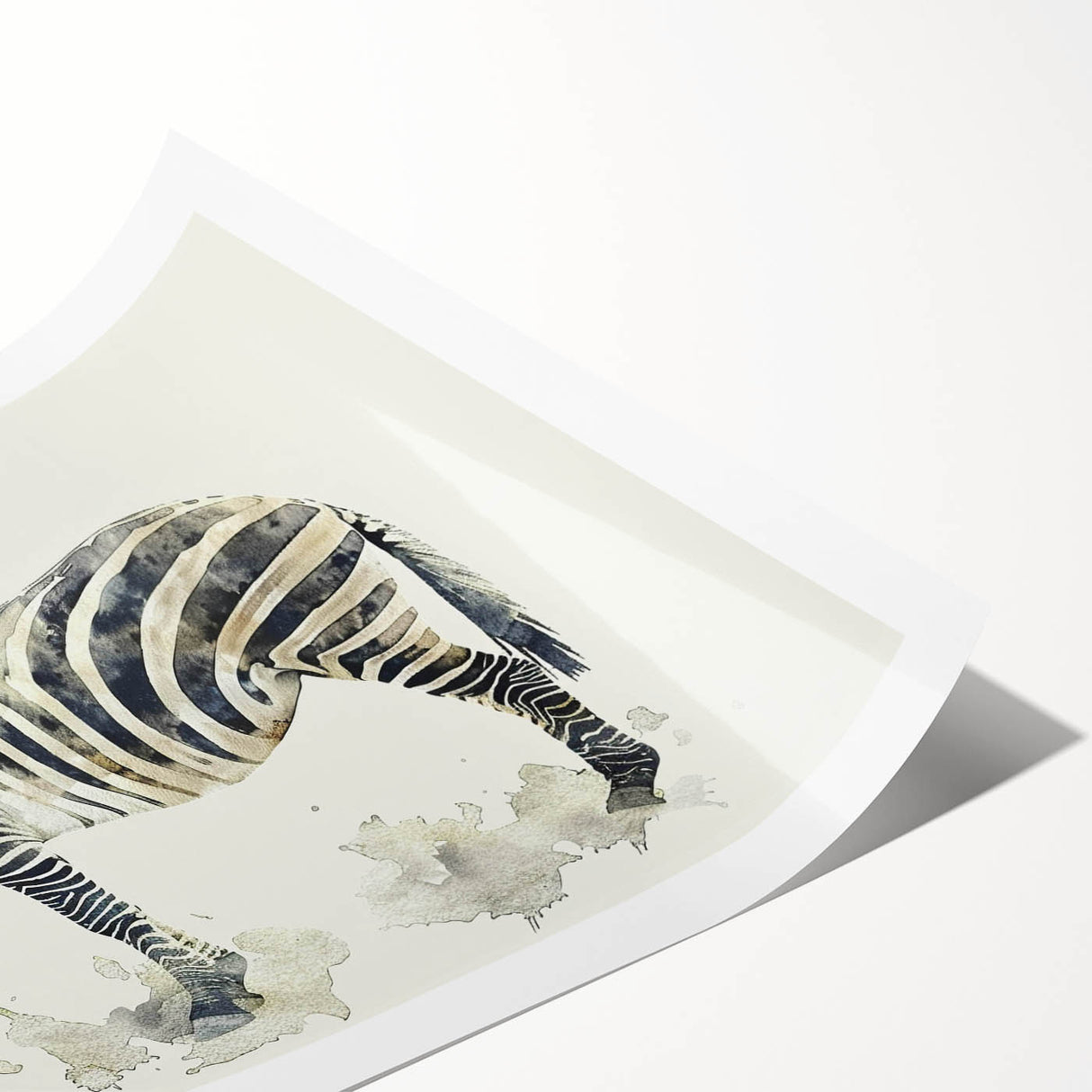 Zebra wall art print showcasing a striking black and white striped design, ideal for wildlife enthusiasts, displayed as a rolled canvas for easy framing.