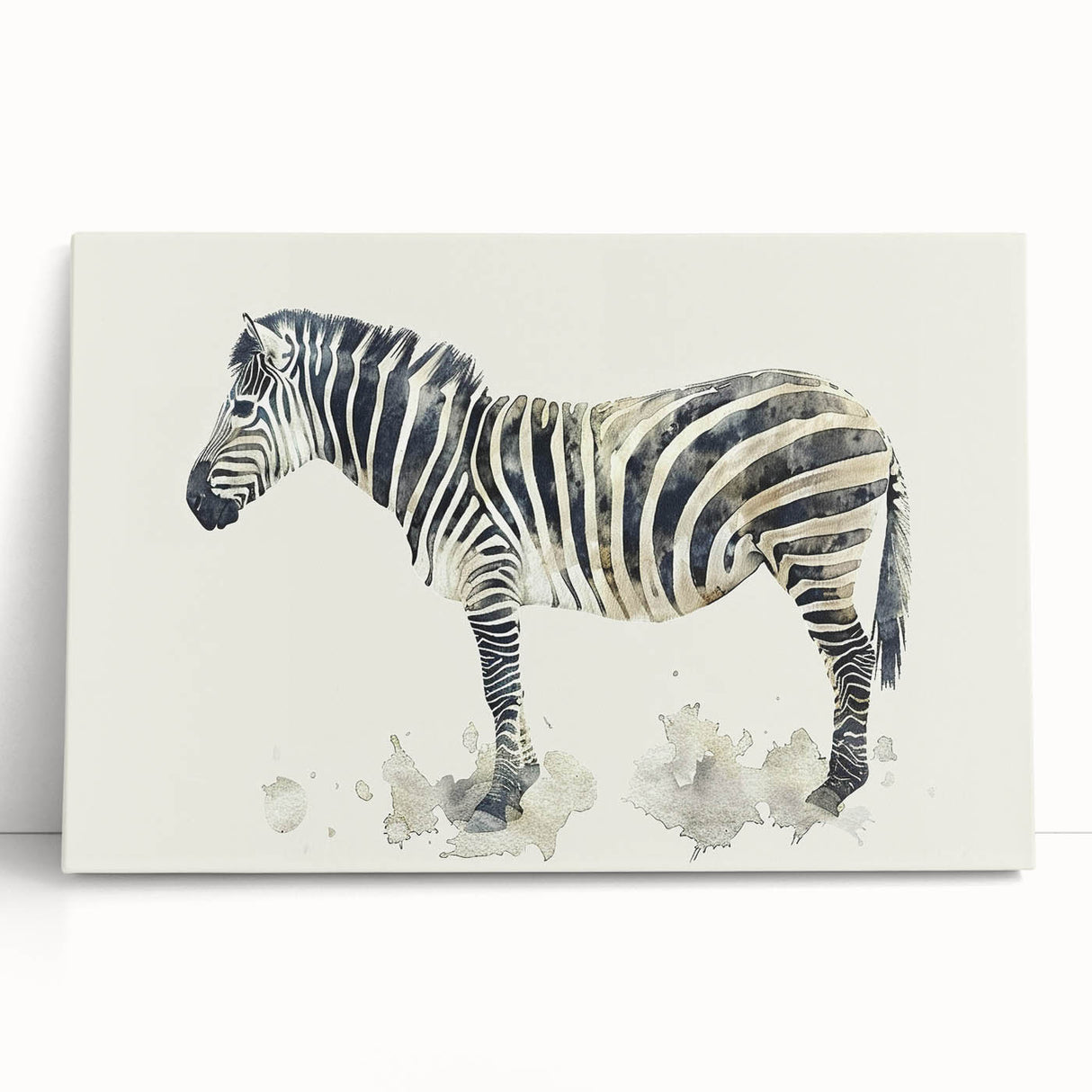 Stretched canvas print showcasing a vibrant zebra design, perfect for wildlife-themed decor. Features bold black and white stripes on a textured surface, ideal for animal lovers.