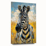 Zebra-themed wall art displayed in acrylic glass, showcasing a vibrant design of a zebra in a wild setting. Perfect for animal lovers and modern decor, this piece highlights intricate details and bold colors. Ideal for enhancing home or office spaces with a touch of wildlife elegance.