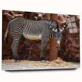 Side view of a sleek, modern acrylic wall art piece featuring a striking zebra design, showcasing intricate black and white stripes, ideal for animal-themed decor.