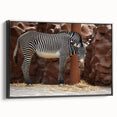 Framed wall art featuring a striking black and white zebra design on canvas, showcasing intricate details and textures, perfect for wildlife enthusiasts and modern decor.