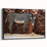 Framed wall art featuring a striking black and white zebra design on canvas, showcasing intricate details and textures, perfect for wildlife enthusiasts and modern decor.