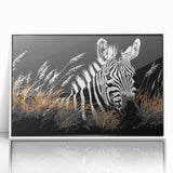 Framed acrylic wall art featuring a striking zebra design in a white frame, perfect for adding a modern touch to any living space or office decor. Ideal for animal lovers and wildlife enthusiasts.