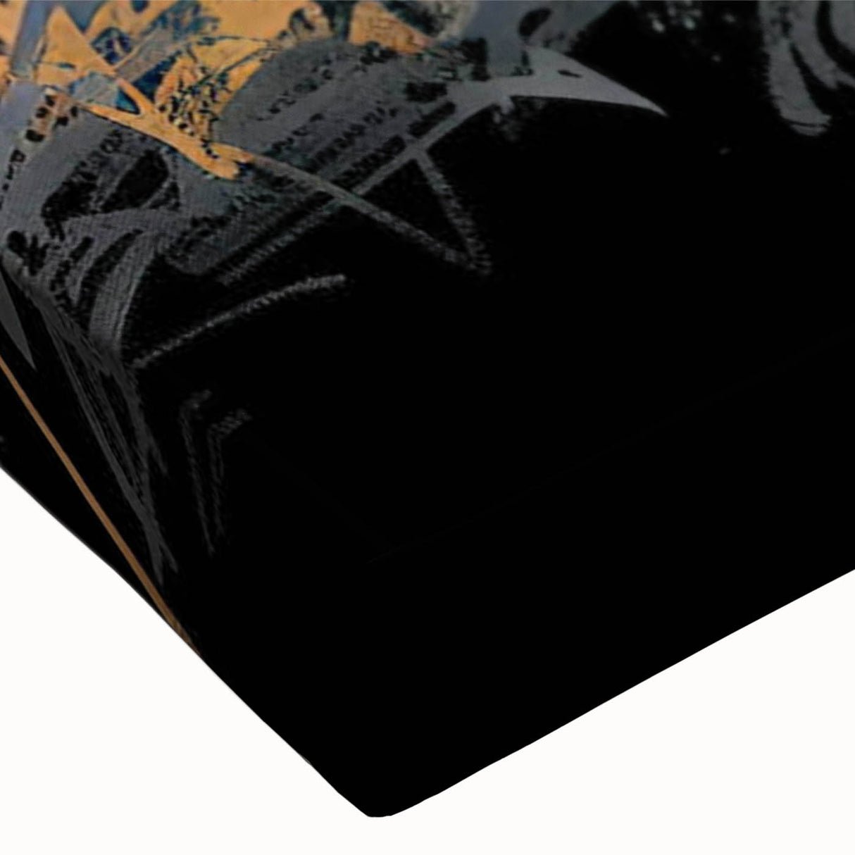 Close-up of a vibrant zebra design on stretched canvas, showcasing intricate black and white stripes, ideal for animal-themed decor in modern interiors.