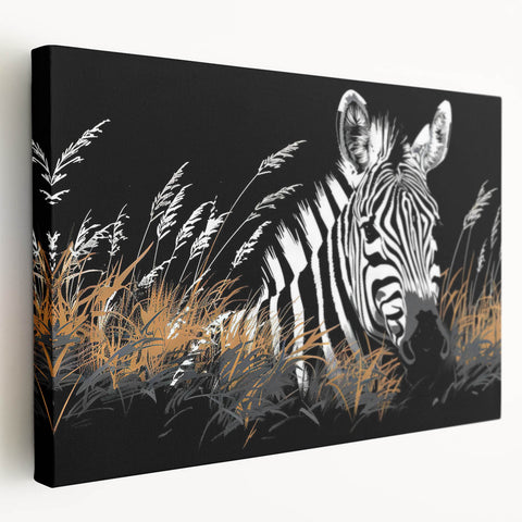 Stretched canvas wall art showcasing a striking black and white zebra design, ideal for animal lovers and modern decor enthusiasts, enhancing any interior space.