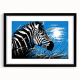 Framed wall art featuring a stylish zebra design in black and white, showcasing a modern aesthetic perfect for animal lovers and home decor enthusiasts.