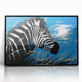 Framed acrylic wall art showcasing a striking zebra design, featuring bold black and white stripes, perfect for adding a touch of wildlife elegance to any space.