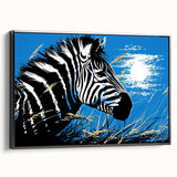 Framed wall art featuring a striking zebra design in black and white, showcasing intricate patterns and textures that enhance any modern decor. Ideal for animal lovers and contemporary interiors.