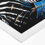 Zebra wall art on rolled canvas showcasing a vibrant black-and-white design, perfect for modern home decor. Ideal for animal lovers and art enthusiasts.
