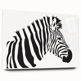 Acrylic wall art featuring a striking zebra design in black and white, displayed from a side view, showcasing intricate details and vibrant colors, perfect for modern decor.