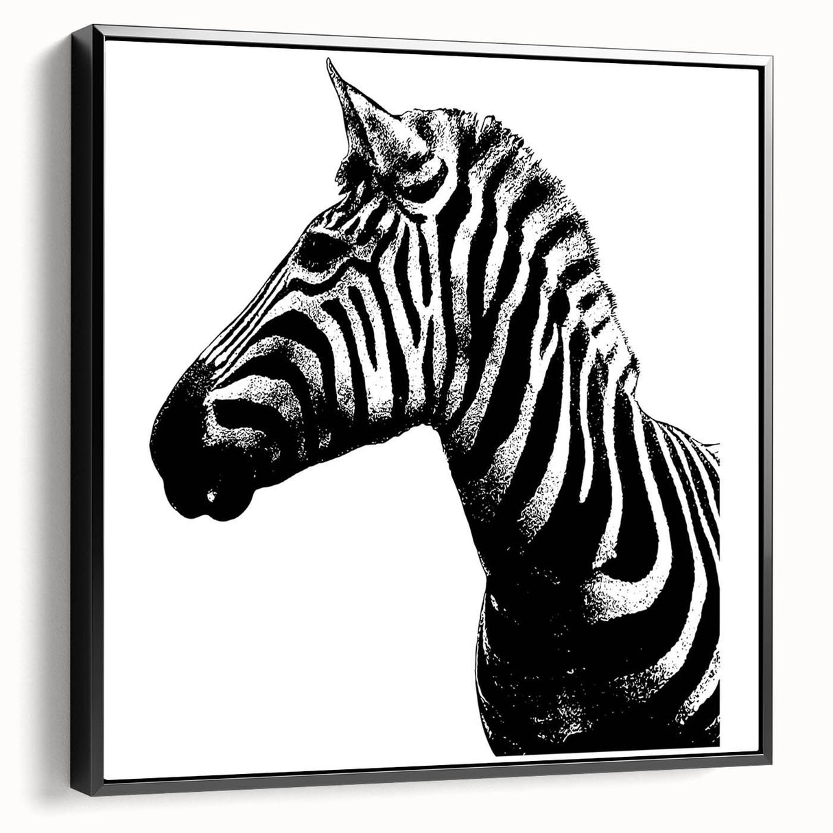 Framed wall art featuring a striking black and white zebra design, showcasing intricate details and textures, perfect for modern home decor. Ideal for animal lovers and art enthusiasts.
