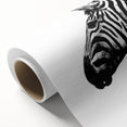 Zebra-themed rolled canvas wall art showcasing a striking black and white design, perfect for animal lovers and modern decor, presented in a protective tube.