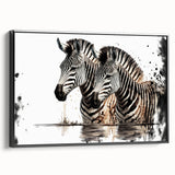 Framed canvas wall art featuring a striking black and white zebra design, showcasing intricate details and textures, perfect for wildlife enthusiasts and modern decor.
