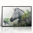 Framed acrylic wall art featuring a striking zebra design, showcasing bold black and white stripes, ideal for modern decor and wildlife enthusiasts.
