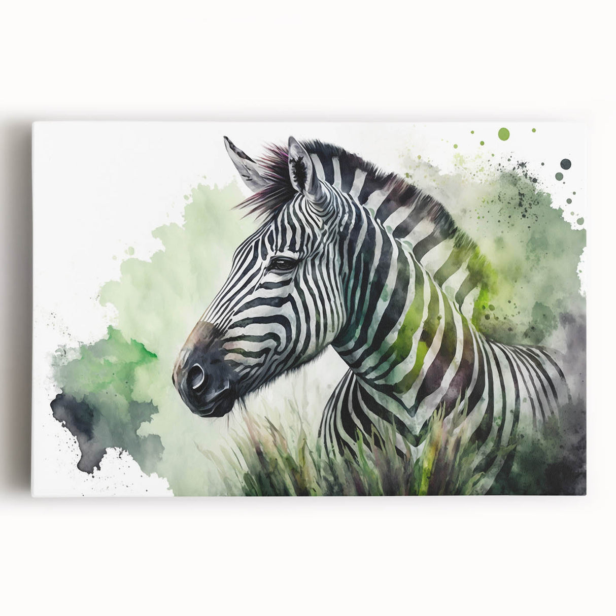 Vibrant zebra design stretched canvas wall art showcasing bold black and white stripes, perfect for enhancing modern decor in any room.