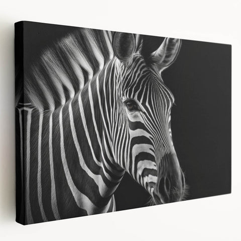 Vibrant stretched canvas wall art showcasing a detailed zebra design in a natural setting, perfect for animal lovers and home decor enthusiasts.
