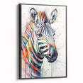 Framed wall art featuring a striking black and white zebra design on canvas, showcasing intricate details and textures, ideal for modern home decor.