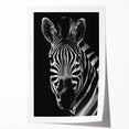 Zebra design wall art print showcasing striking black and white stripes, ideal for modern decor. Beautifully rolled and ready for framing or display.