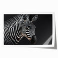 Zebra-themed wall art print showcasing striking black and white stripes, perfect for adding a touch of wildlife decor to any space. Rolled for easy framing.