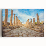 Black and white photo of ancient ruins on stretched canvas, suitable for kitchen wall art.