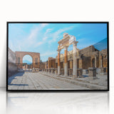 Large abstract wall art depicting ancient ruins in black and white, framed in acrylic, suitable for modern art wall decor.